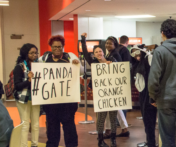 students protesting the loss of orange chicken