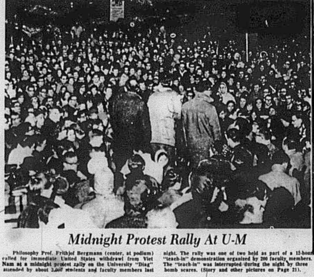 Midnight protest rally at U-M newspaper clipping