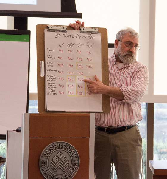 Trustee Devarti with flip chart