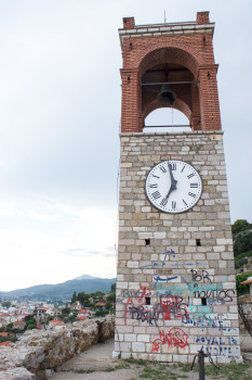 Bishop Seraphim’s clock covered in graffiti.