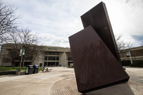 Abstract statue in front of Student Center