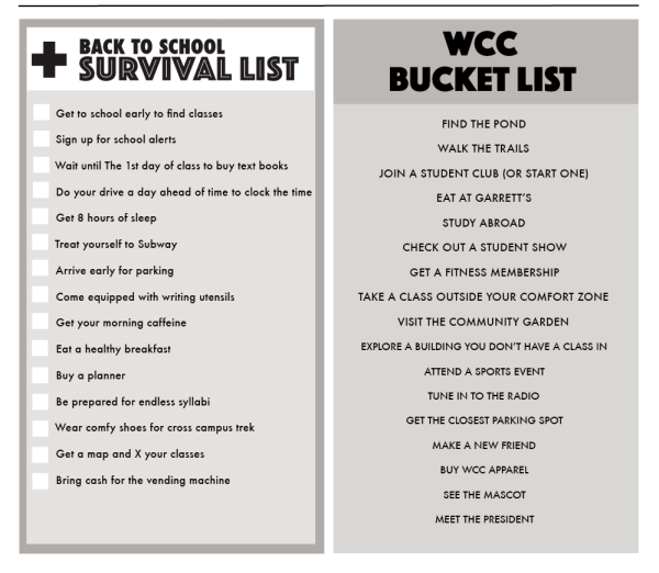 back to school survival list and WCC bucket list