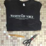 T-shirt, scissors and ribbon