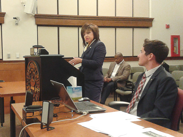 President Rose Bellanca speaks to the washtenaw county board of commissioners