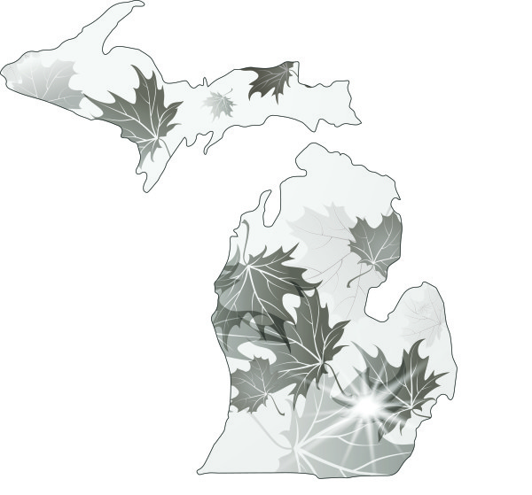 Michigan state shape covered in leaves