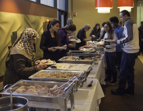 students enjoying the international buffet