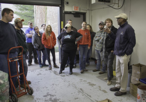 students gather at the recycling center