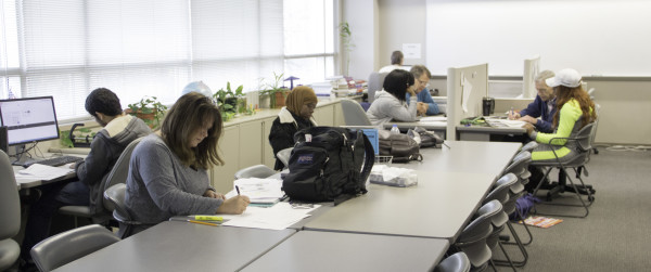 students study in the math and science resource room