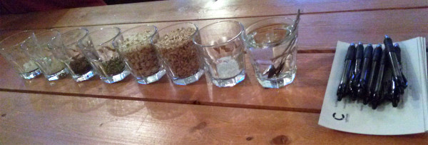 shot glasses full of beer ingredients