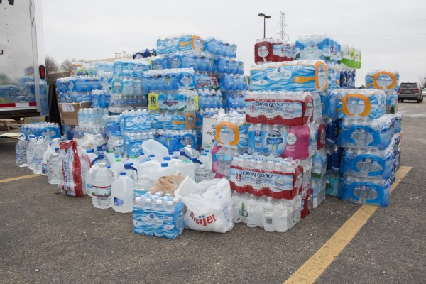 Water donated at WCC to help the people of Flint.