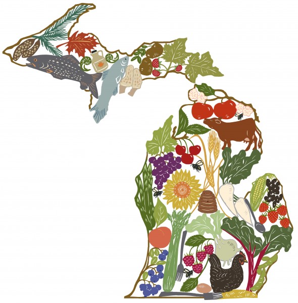 Food placed in the shape of the state of Michigan