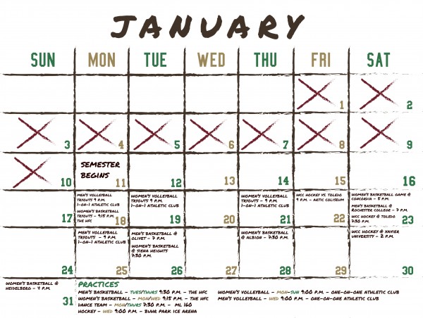 Sports calendar for January 2016