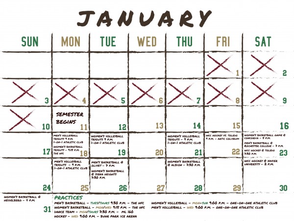 Sports calendar for January 2016