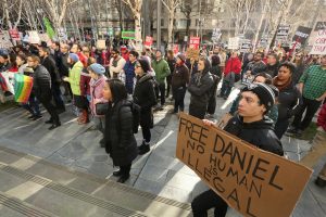 Supporters of freeing detained Dreamer Daniel Ramirez Medina rally Friday, Feb. 17, 2017 in front of the federal courthouse in Seattle, Wash. Ramirez is being held at the Northwest Detention Center. (Greg Gilbert/Seattle Times/TNS)