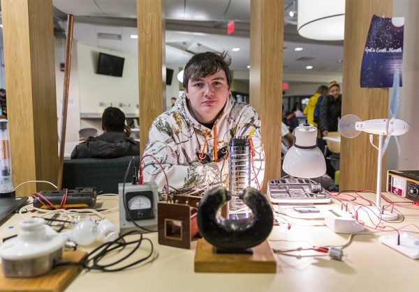 Logan Watkin, WCC student and aspiring electrician at his alternative energy table.