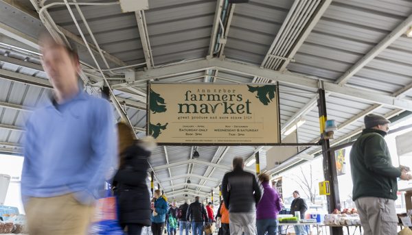 The Ann Arbor Farmers Market is located next to the Kerrytown shops in downtown Ann Arbor.