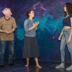 Tom Underwood (Creon), Laura Lilly Cotten (Ismene), and Aliahna Porter (Antigone) rehearse their lines together