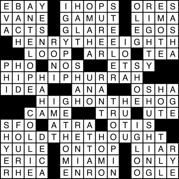 Crossword Puzzle Answers for 2018-10-22