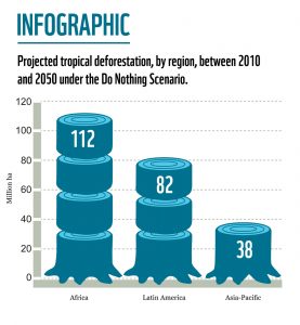 Projected tropical deforestation by 2050 if left unchecked.