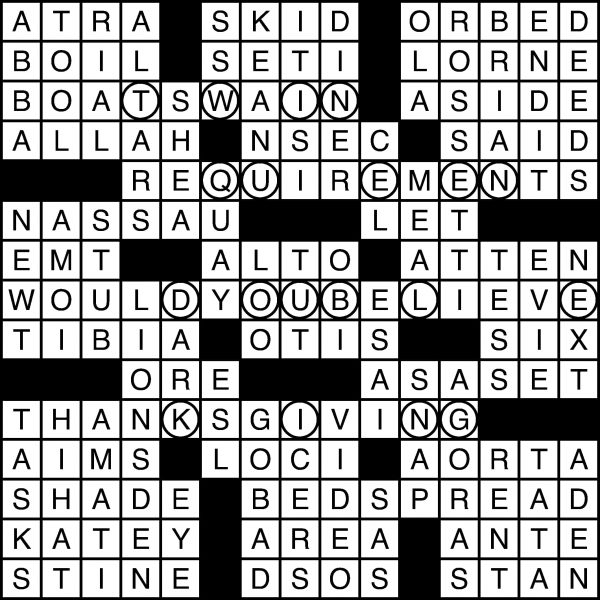 Crossword Puzzle Answers for 2018-11-05