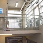 Traffic cones and caution tape deter people from elevator lobby on the parking structure top floor. Josh Mehay | Washtenaw Community College