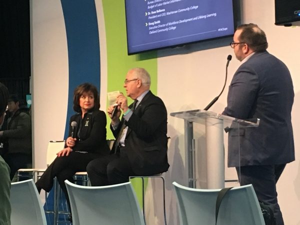 WCC President Rose Bellanca appeared with Doug Smith of Oakland Community College at a panel discussion on Jan. 17 during the Automobili-D event at Cobo Center. Nicholas Ketchum | Washtenaw Voice