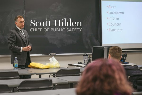 Scott Hilden, chief of public safety, is pictured giving a talk on active-shooter training in September, 2018. Sara Faraj | Washtenaw Voice