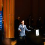 Ben Shapiro, the Daily Wire editor-in-chief, speaking at the University of Michigan's Rackham Auditorium. Sara Faraj | Washtenaw Voice