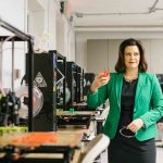 Gov. Whitmer inspects some of the objects created by the 3D printers on campus. Sara Faraj | Washtenaw Voice