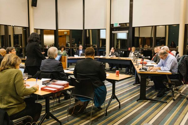 The WCC Board of Trustees meet to discuss current business in the Moris Lawrence building. Sara Faraj | Washtenaw Community College