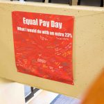 poster hanging in the Student Center that invited female students to share what they would do with the extra 23% pay if they were paid the same amount as men. Lily Merritt | Washtenaw Voice