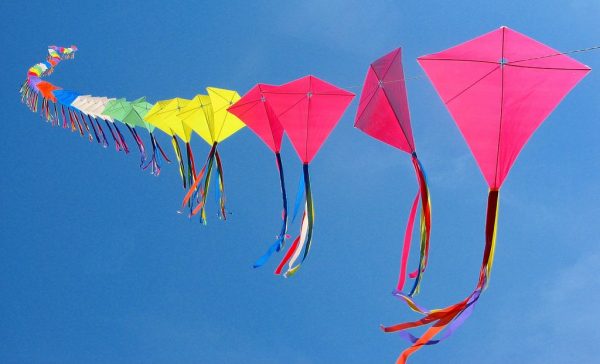 Kites in the clear blue sky. Washtenaw Voice Files