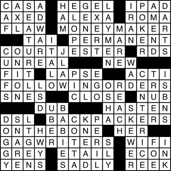 Crossword answers 12.03.2019