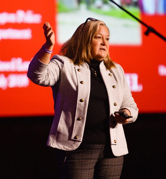 Connie Priddy, coordinator of the Quick Response Team from Huntington, West Virginia, speaks at a recent Families Against Narcotics meeting. Courtesy of Families Against Narcotics