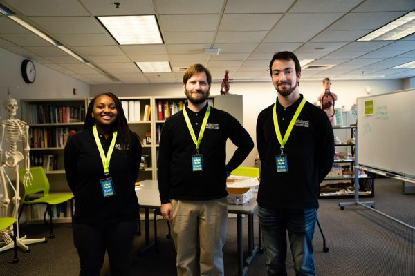 From left: Eliyah Stevenson, Brian Colson, and Martin Humphreys pictured in the revamped WCC tutoring center, ready to help students. Torrence Williams | Washtenaw Community College