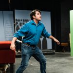 WCC theater student David Crews rehearses in his role as Simon in “The Real Inspector Hound.” Torrence Williams | Washtenaw Voice