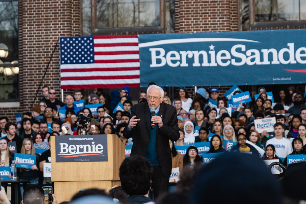 Democratic presidential candidate Bernie Sanders speaks at March 8 rally held in the Diag on the University of Michigan campus.