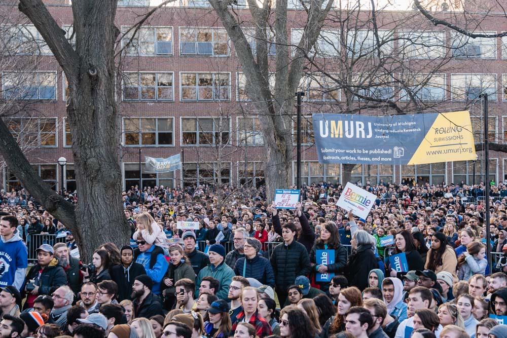 Thousands gather to support presidential hopeful Bernie Sanders at March 8 rally in the University of Michigan Diag. Torrence Williams | Washtenaw Voice