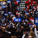 Presidential candidate Joe Biden addresses crowd at Monday night rally in Detroit.