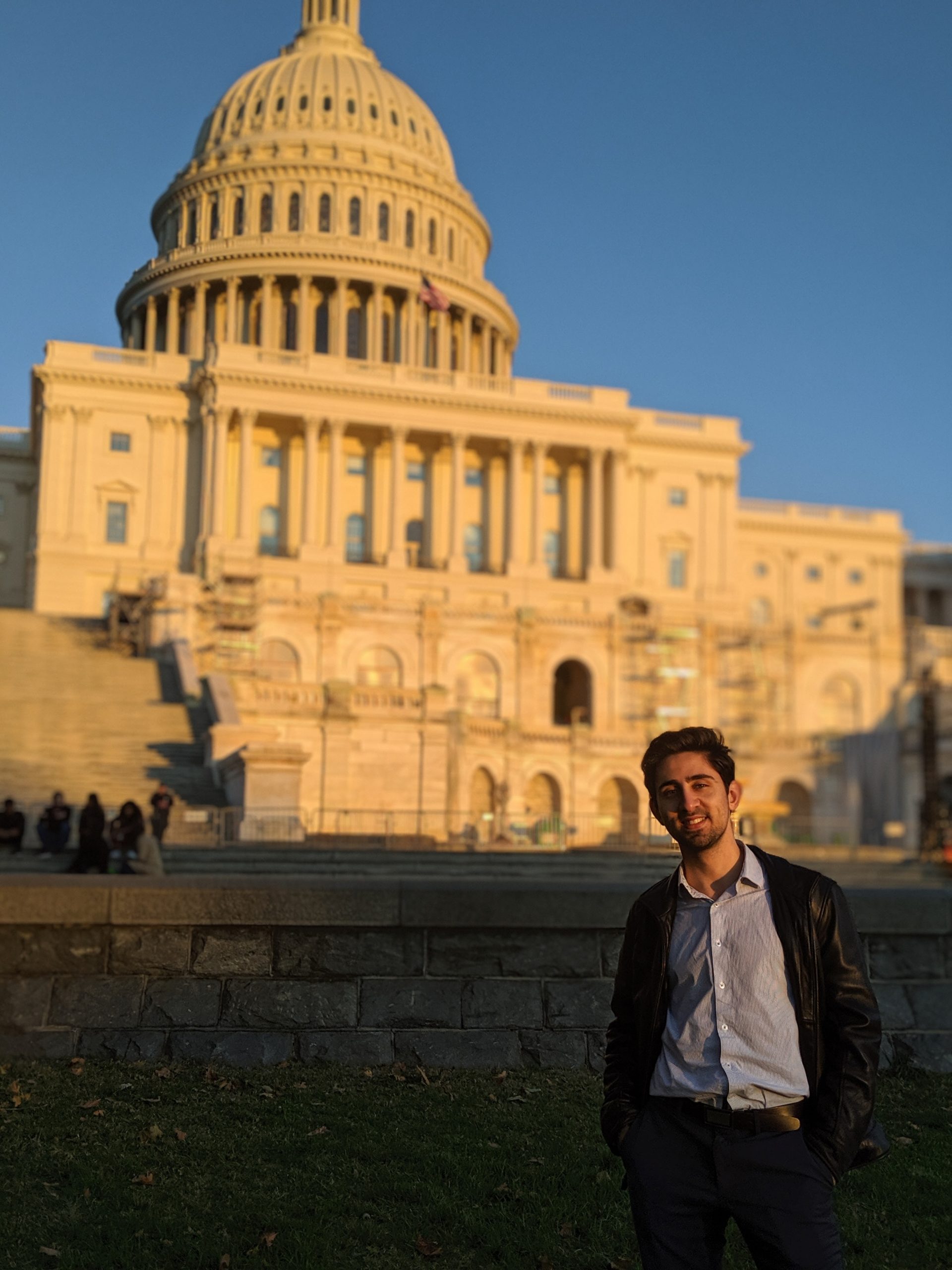 Voice graphic designer Vardan Sargsyan poses in front of the Capitol Building in Washington. Sargsyan won two design awards from the Michigan Press Association last Thursday for work from the 2018-19 school year.