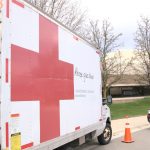 An American Red Cross Truck unloaded and parked in front of WCC's Morris Lawrence Building. Torrence Williams | Washtenaw Voice