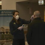 Donors have to get their temperature taken at the entrance before they can donate. Torrence Williams | Washtenaw Voice
