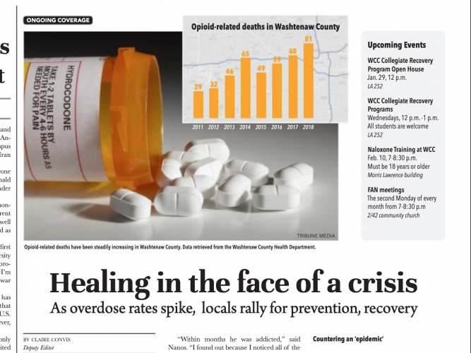 Deputy editor Claire Convis' in-depth reporting on the opioid crisis won her first place in the Michigan Community College Press Association awards. The Voice also won first place for general excellence. 