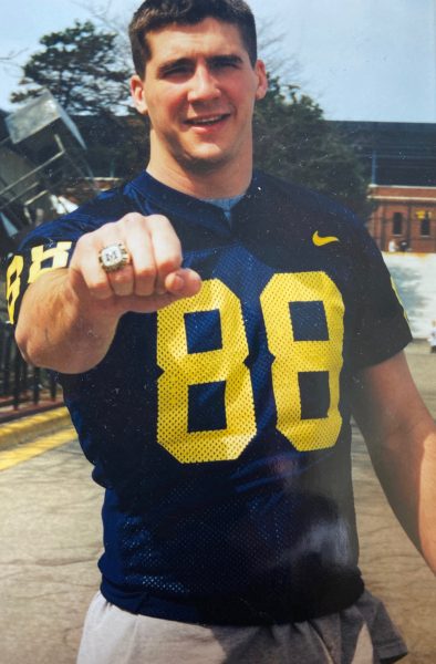 Former University of Michigan tight end, Mark Campbell, with his 1997 National Championship Ring. Courtesy of Mark Campbell