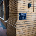 A reminder to keep physical distance at Nickels Arcade. Torrence Williams | Washtenaw Voice