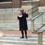 U.S. Rep. Debbie Dingell speaking on the steps of the University of Michigan Library. Weevern Gong | Washtenaw Voice