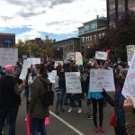 Marchers outside City Hall. Weevern Gong | Washtenaw Voice
