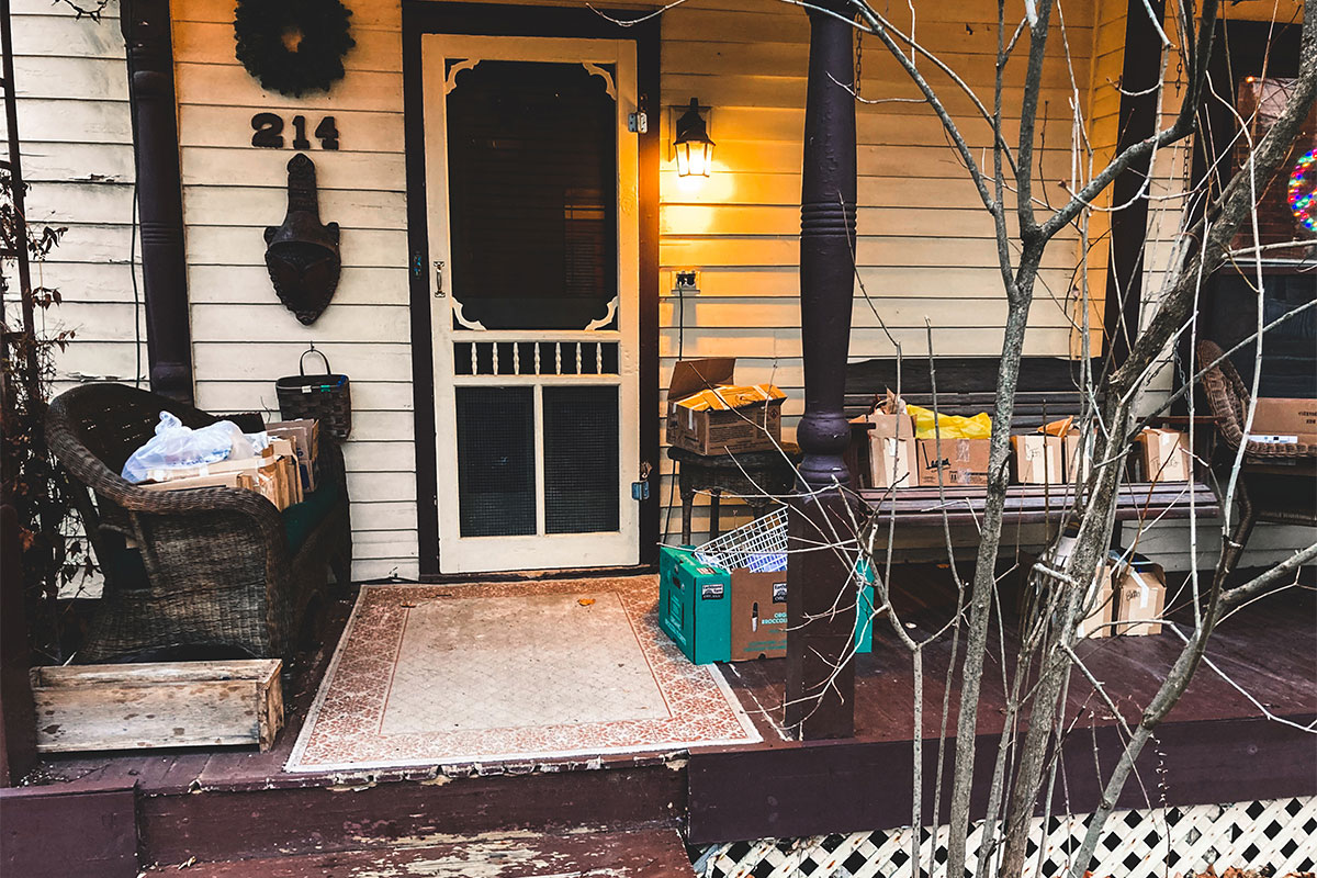 Ceramics teacher’s porch, where students drop off and pick up their projects. Courtesy of Irving Remsen.