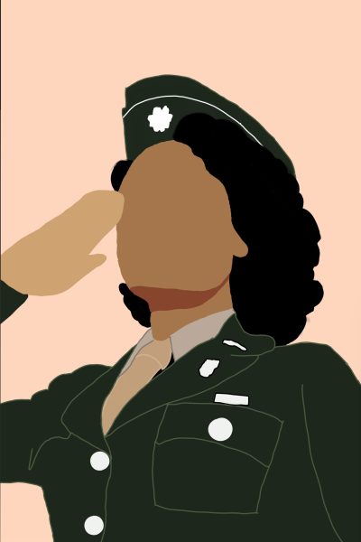 a digital illustration of a woman in army uniform maintaining a military hand salute