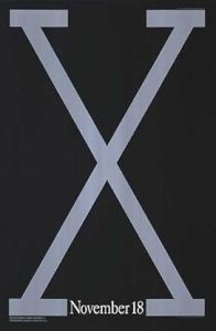 The poster for the film "Malcolm X" features a large, grey letter "X" over a black background.